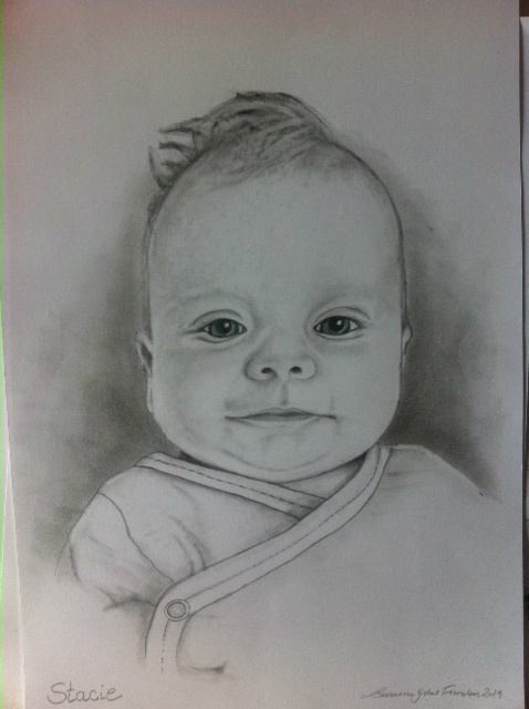 Portræt tegning af baby tegnet med blyant på papir. Str A3